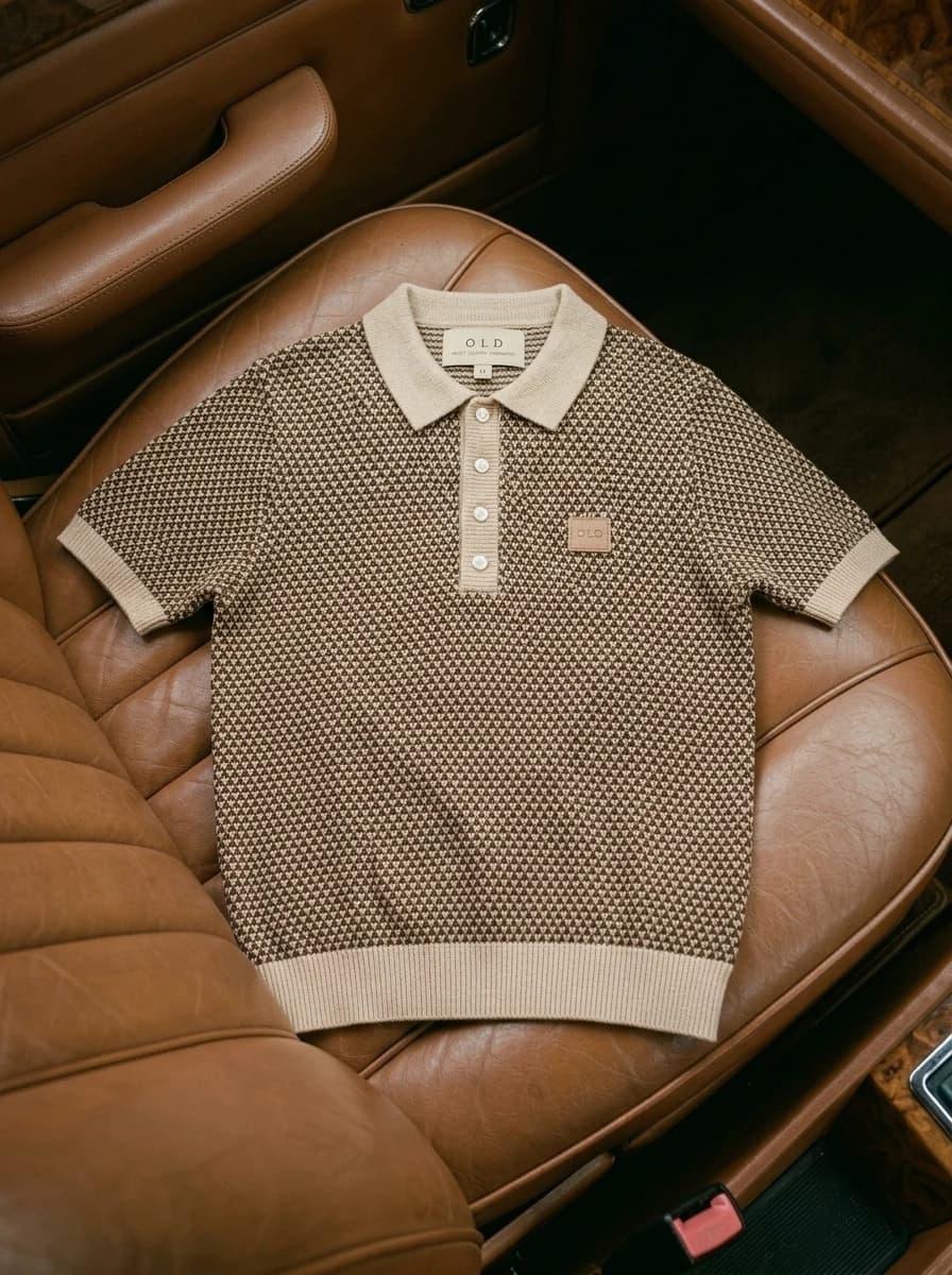 Polo OLDMAN ผ้าทอรังผึ้ง สีน้ำตาลเอสเปรสโซ