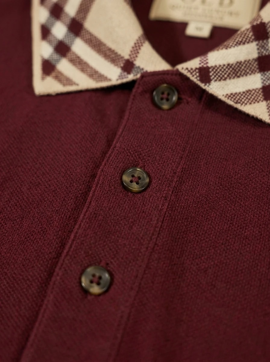 Polo OLDMAN Cổ Caro Đỏ Burgundy 5