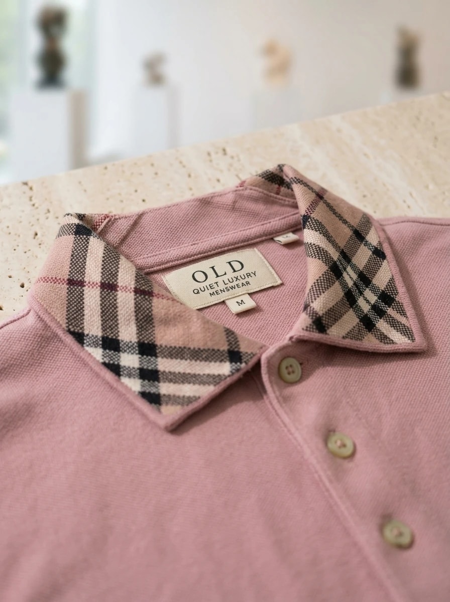 Polo OLDMAN Cổ Caro Hồng Nhạt 3
