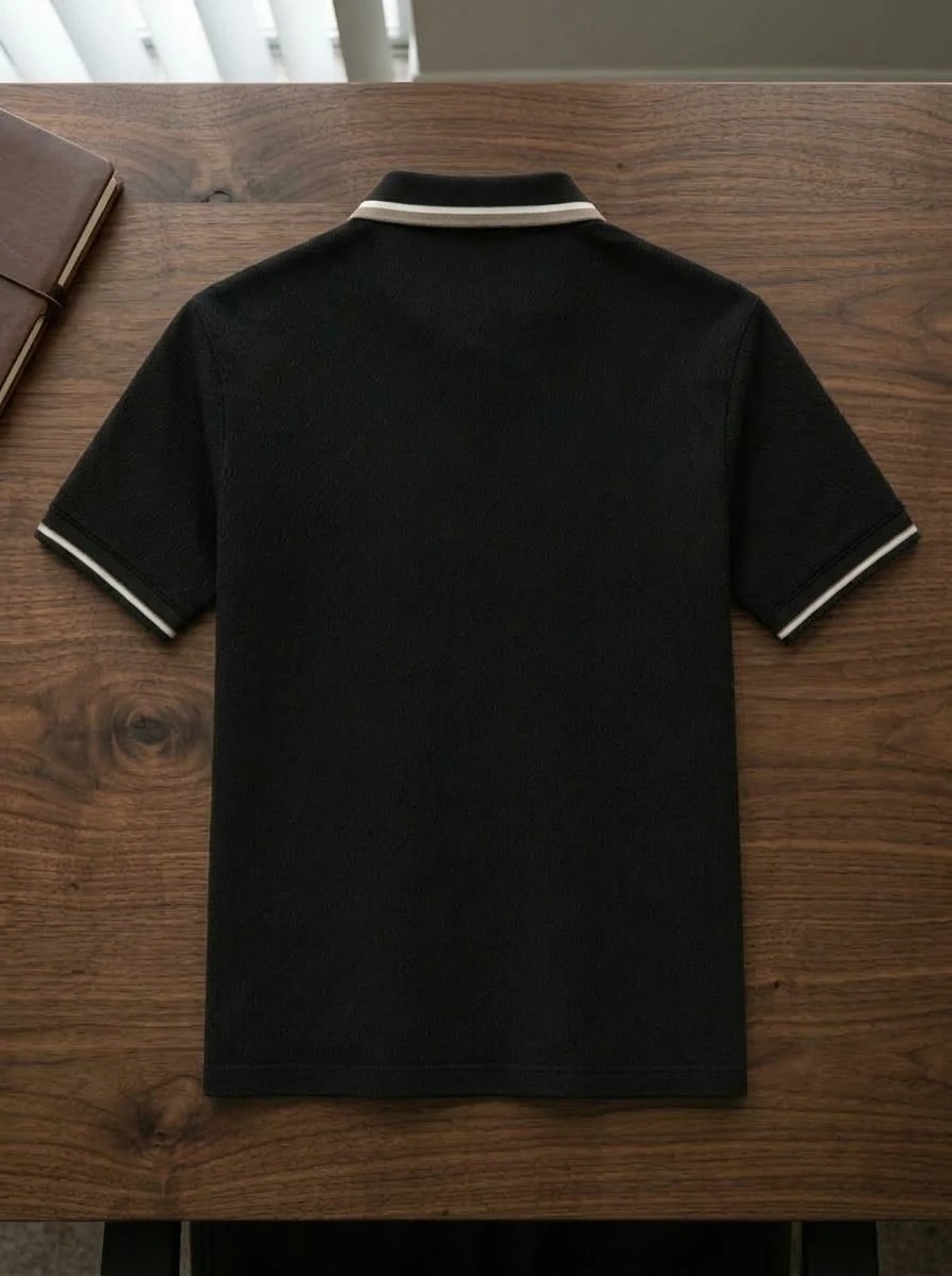 Polo OLDMAN ក្បាច់ម៉ូណូក្រាម ពណ៌ខ្មៅ 2