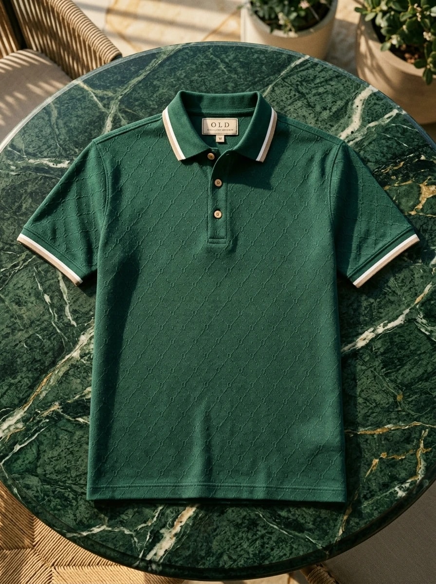 Polo OLDMAN ក្បាច់ម៉ូណូក្រាម ពណ៌បៃតងត្បូង 1