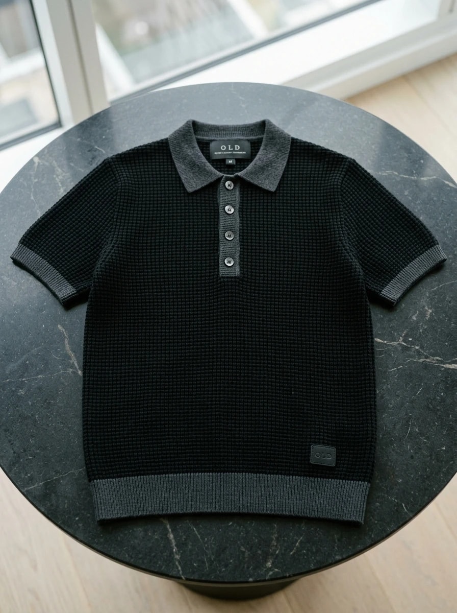 Polo OLDMAN ผ้าทอรังผึ้ง สีดำคลาสสิก 1