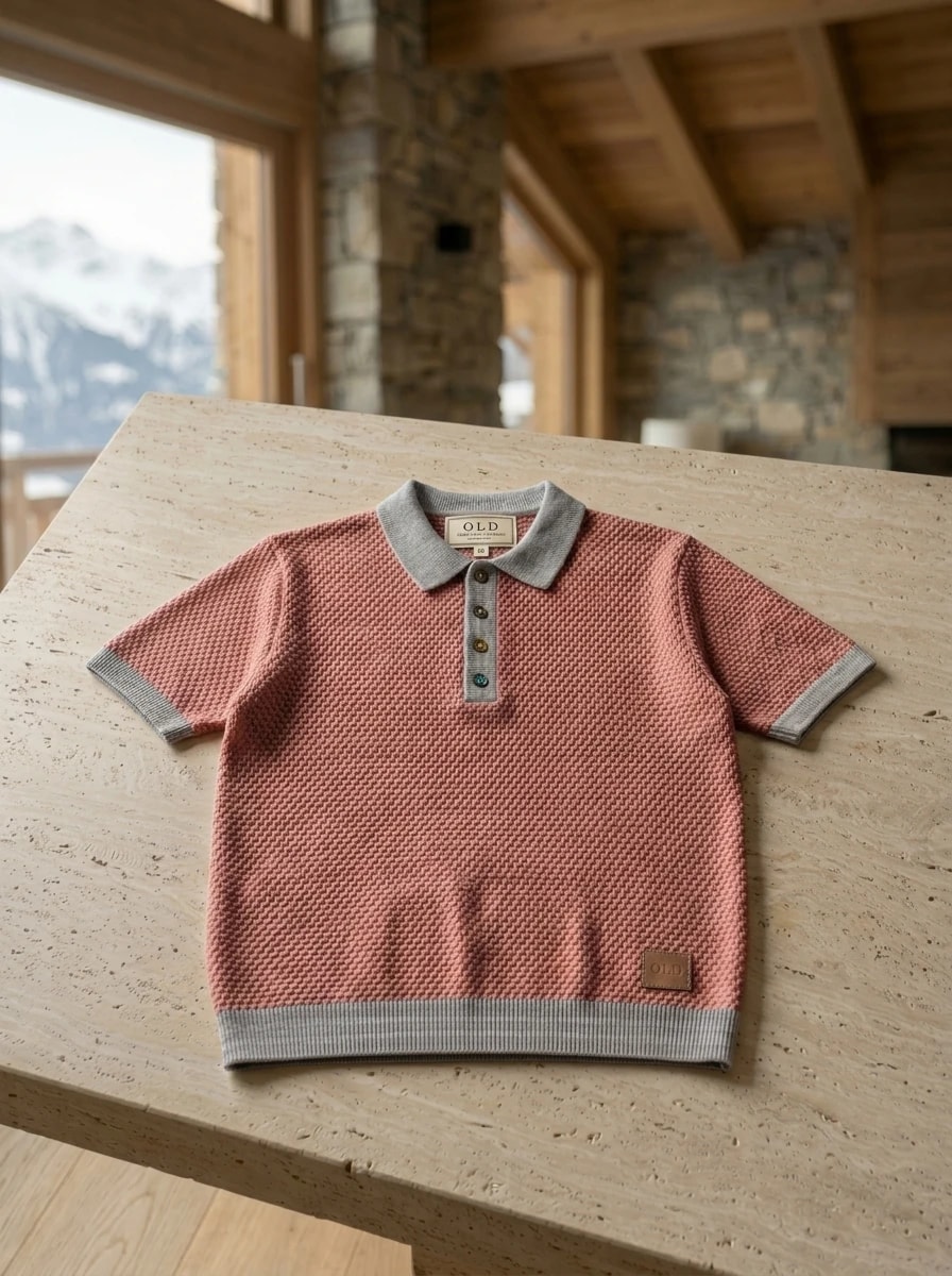 Polo OLDMAN ผ้าทอรังผึ้ง สีชมพูตุ่น 1