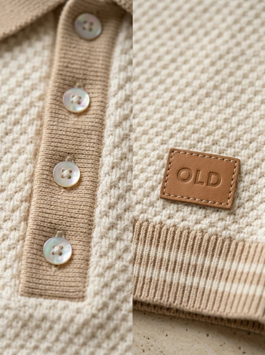 Polo OLDMAN ผ้าทอรังผึ้ง สีขาวครีม 5