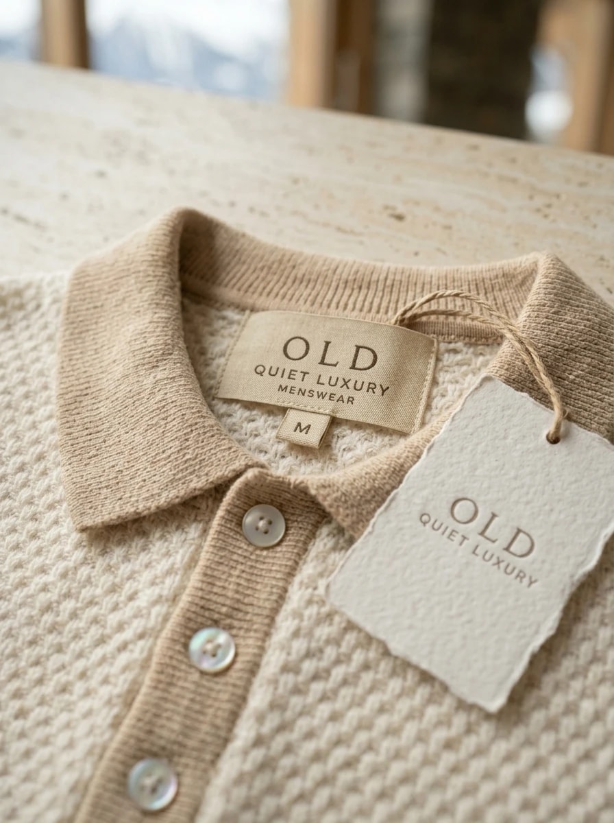 Polo OLDMAN ผ้าทอรังผึ้ง สีขาวครีม 4