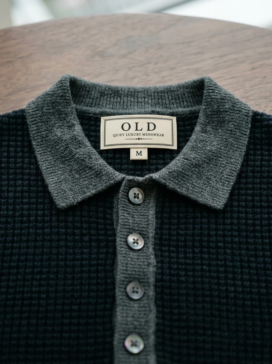 Polo OLDMAN ត្បាញសំបុកឃ្មុំ ពណ៌ខៀវ 3