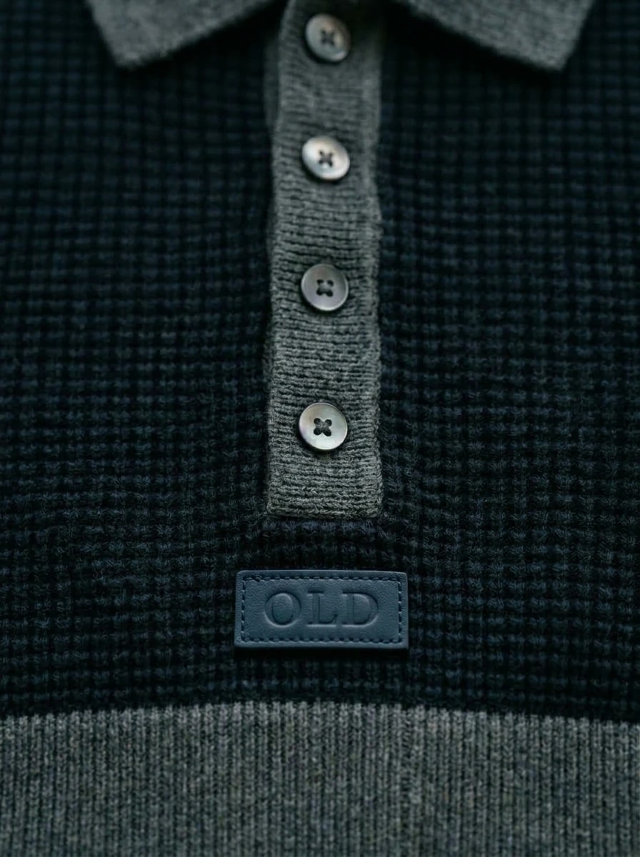 Polo OLDMAN ត្បាញសំបុកឃ្មុំ ពណ៌ខៀវ 5