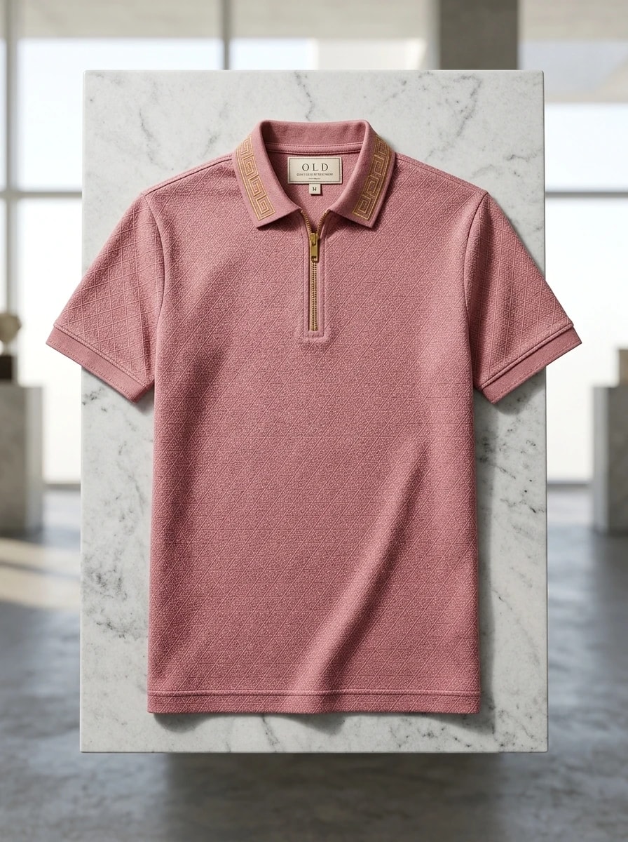 Polo OLDMAN Zip Khóa Hy Lạp Hồng Pastel 1
