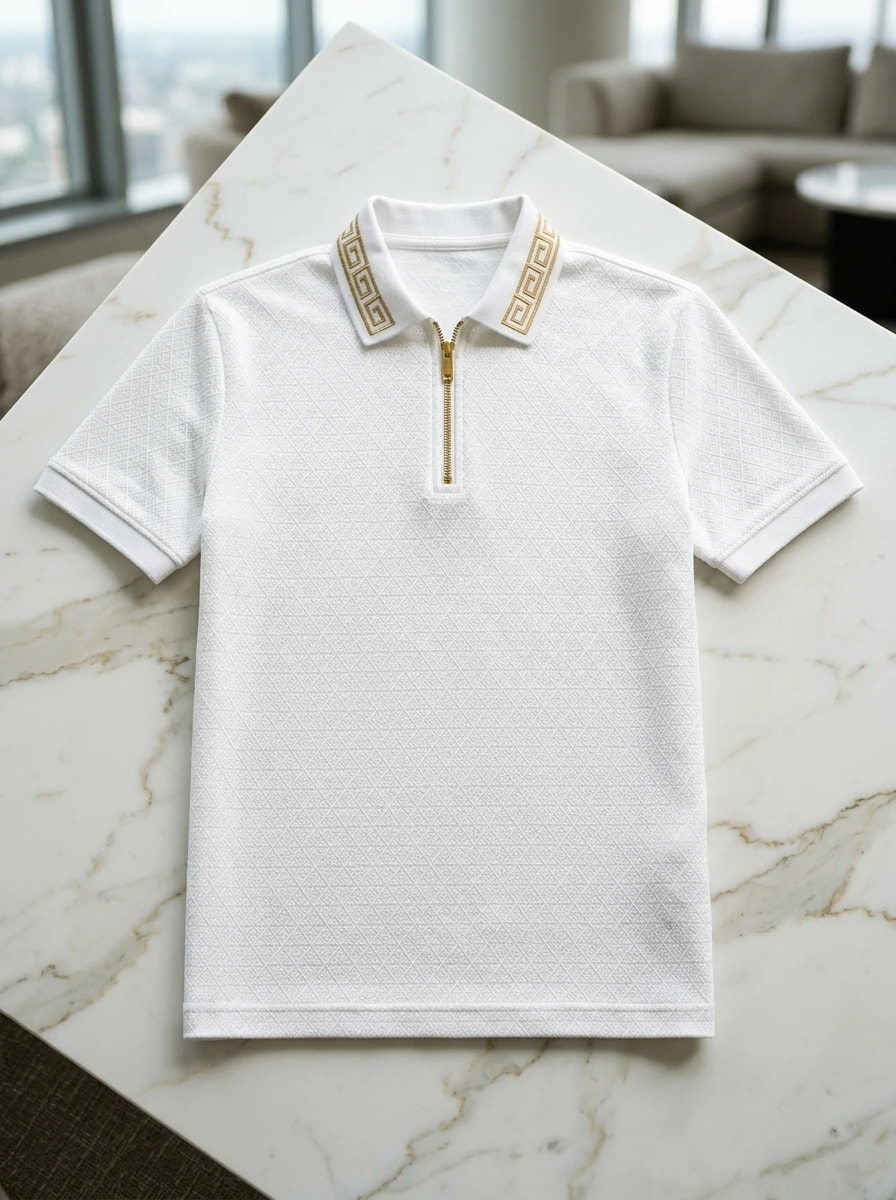 Polo OLDMAN Zip Khóa Hy Lạp Trắng Kem 1