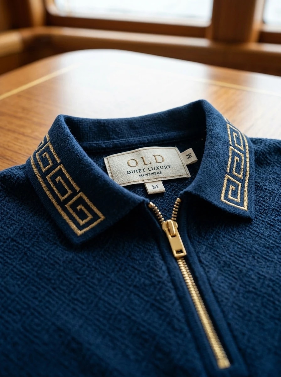 Polo OLDMAN Zip Khóa Hy Lạp Xanh Navy 3