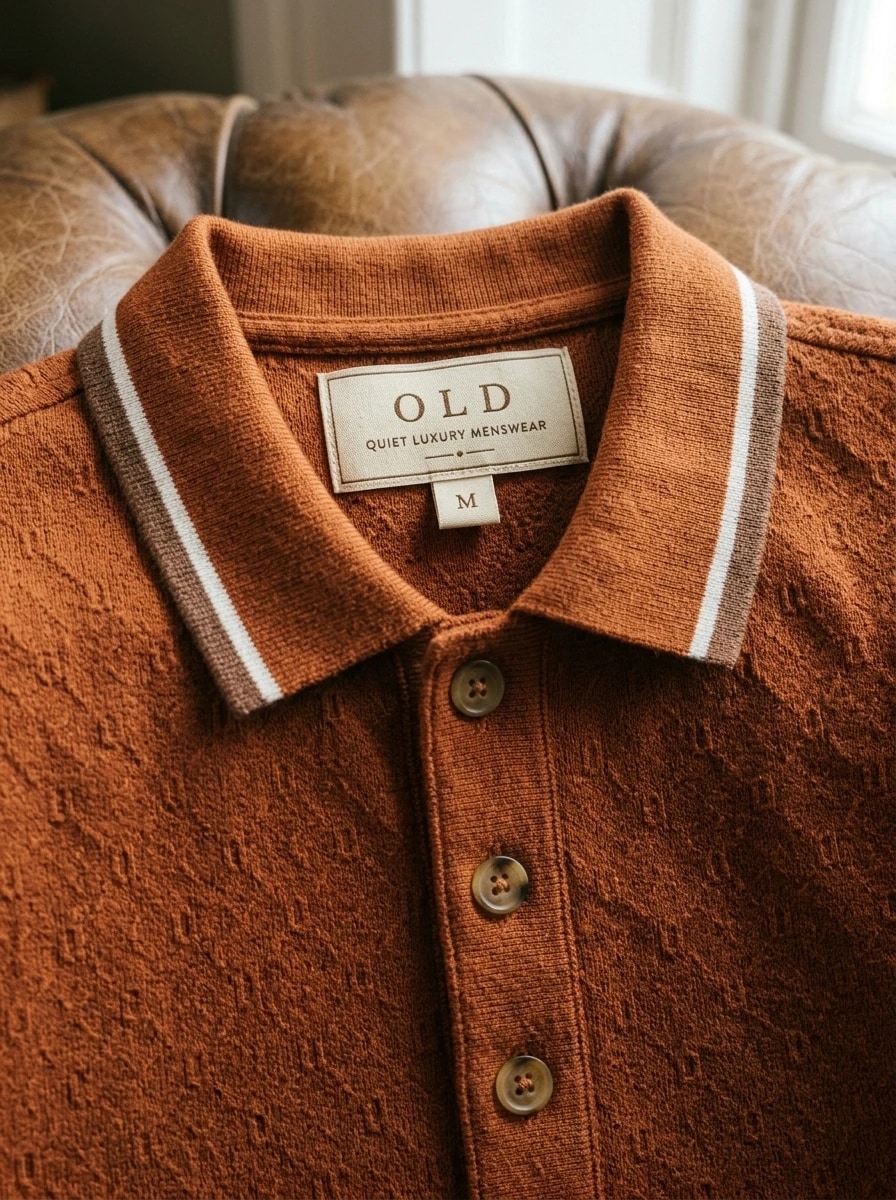 Polo OLDMAN ក្បាច់ម៉ូណូក្រាម ពណ៌ដីឥដ្ឋ 3