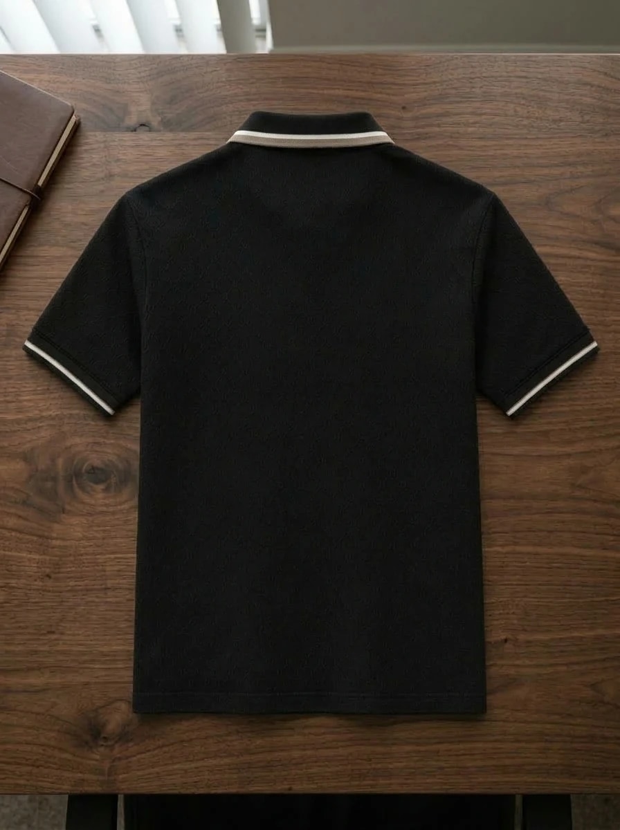 Polo OLDMAN ក្បាច់ម៉ូណូក្រាម ពណ៌ខ្មៅ 2