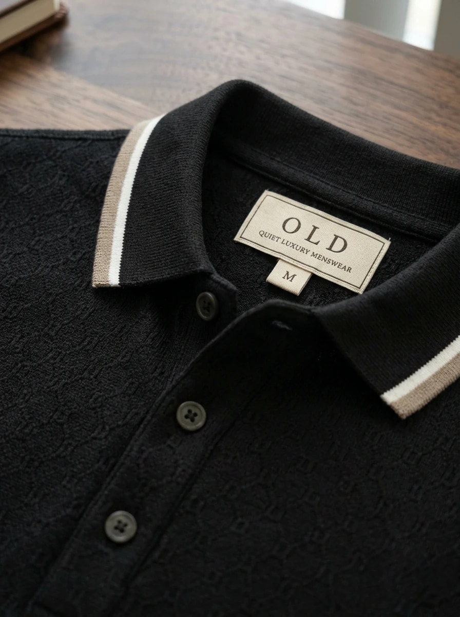 Polo OLDMAN ក្បាច់ម៉ូណូក្រាម ពណ៌ខ្មៅ 3