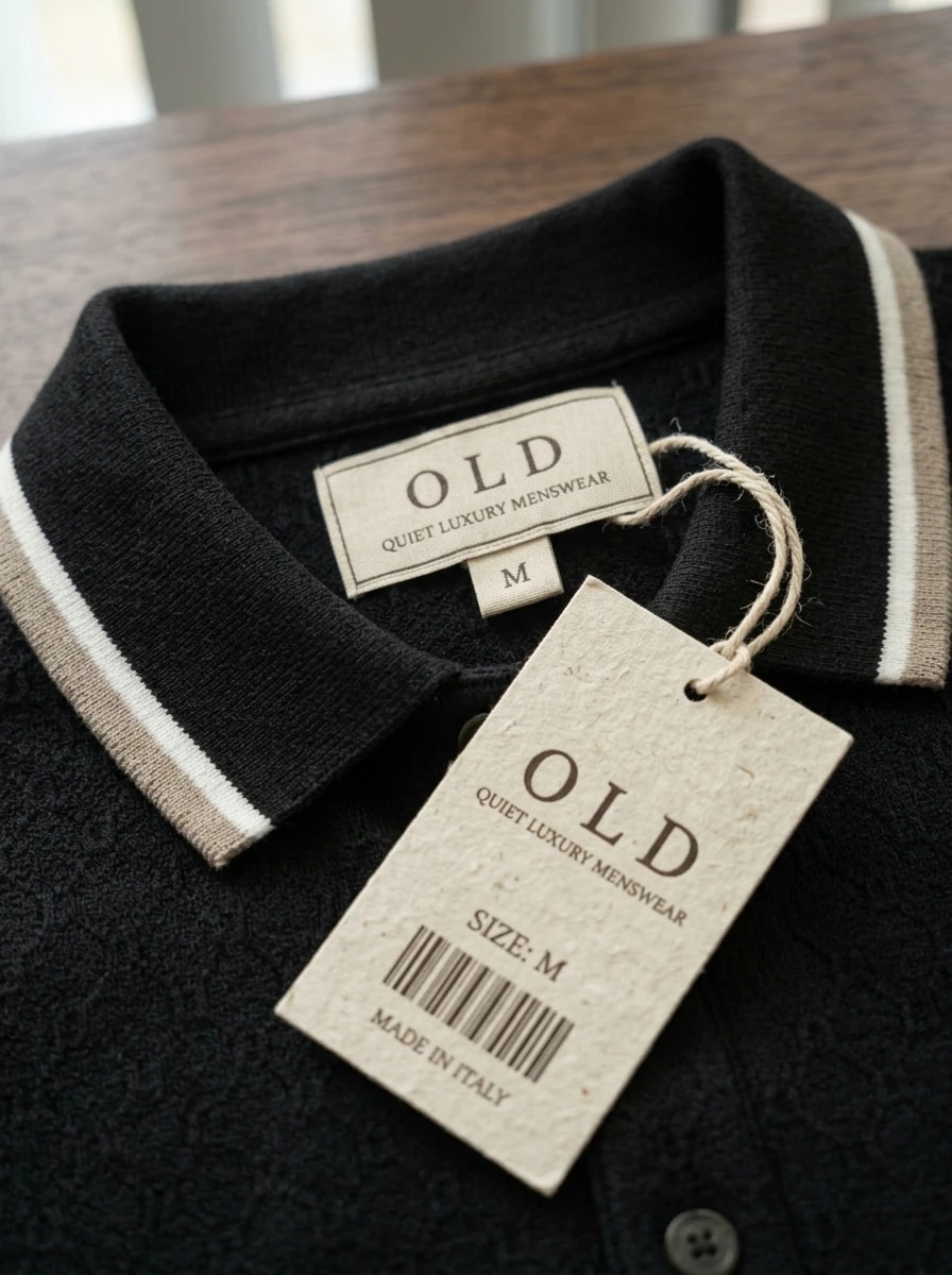 Polo OLDMAN ក្បាច់ម៉ូណូក្រាម ពណ៌ខ្មៅ 4