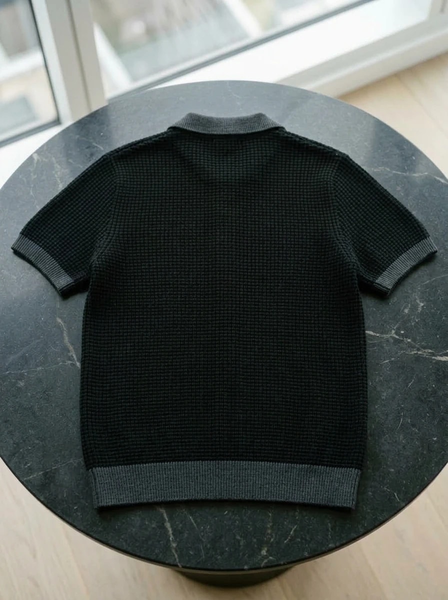 Polo OLDMAN ผ้าทอรังผึ้ง สีดำคลาสสิก 2