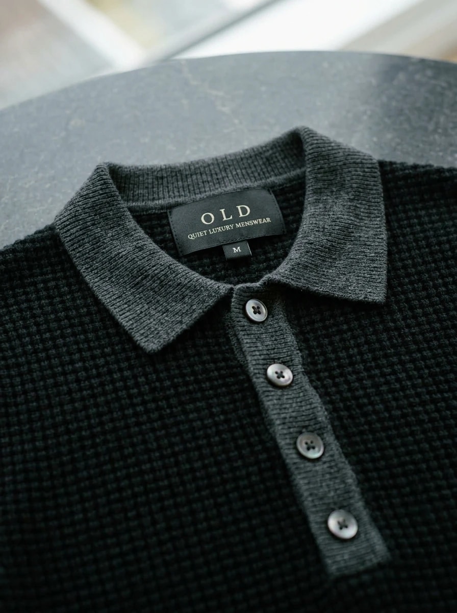 Polo OLDMAN ผ้าทอรังผึ้ง สีดำคลาสสิก 3
