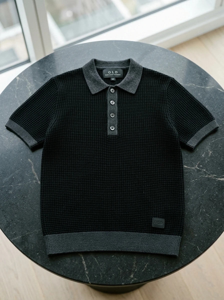 Polo OLDMAN ผ้าทอรังผึ้ง สีดำคลาสสิก 1