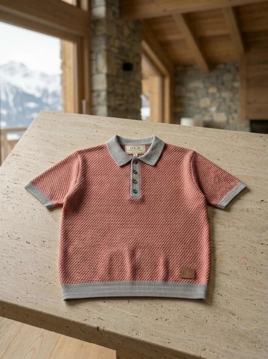 Polo OLDMAN ผ้าทอรังผึ้ง สีชมพูตุ่น 1
