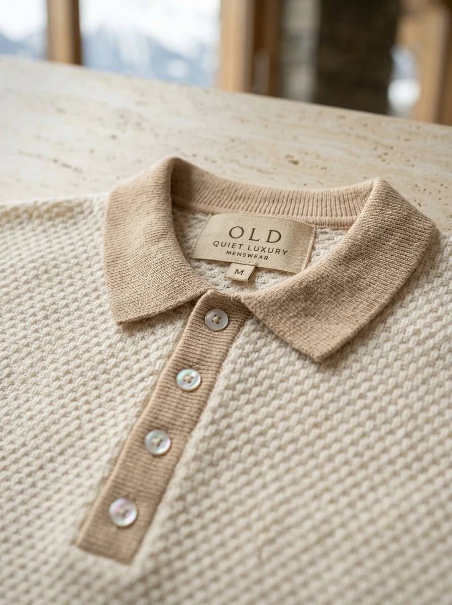 Polo OLDMAN ผ้าทอรังผึ้ง สีขาวครีม 3