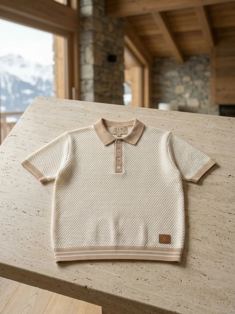 Polo OLDMAN ผ้าทอรังผึ้ง สีขาวครีม 1