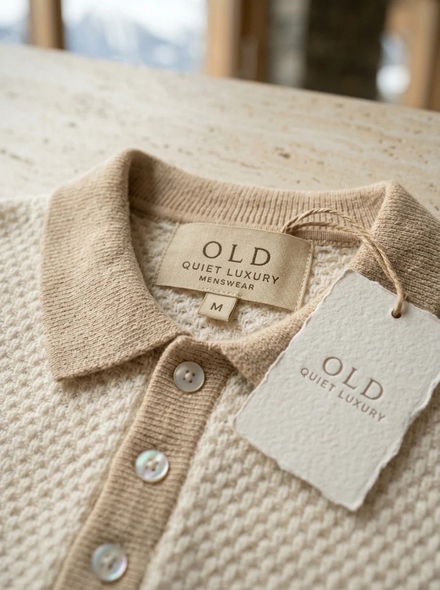 Polo OLDMAN ผ้าทอรังผึ้ง สีขาวครีม 4