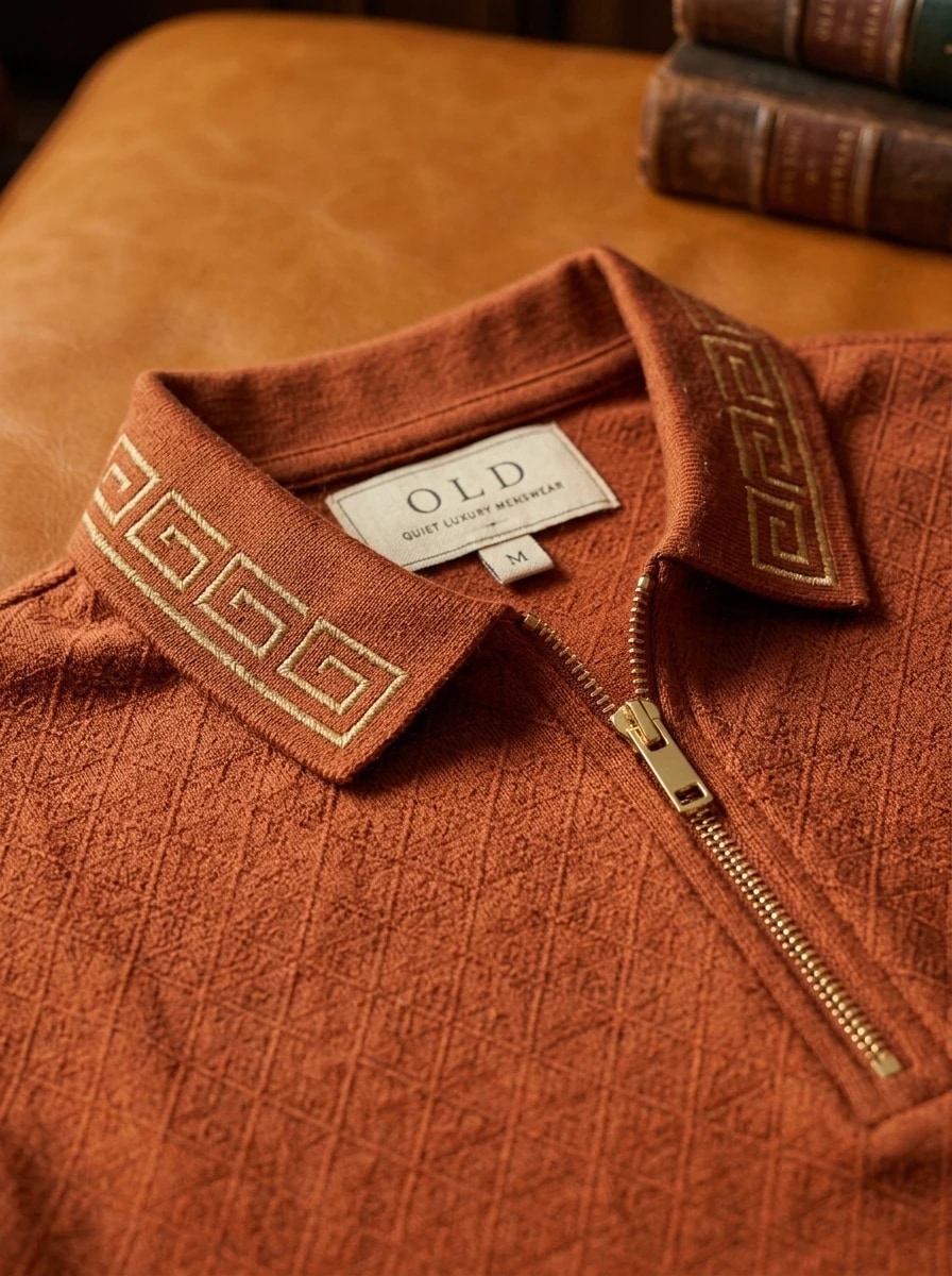 Polo OLDMAN Zip Khóa Hy Lạp Cam Đất 3