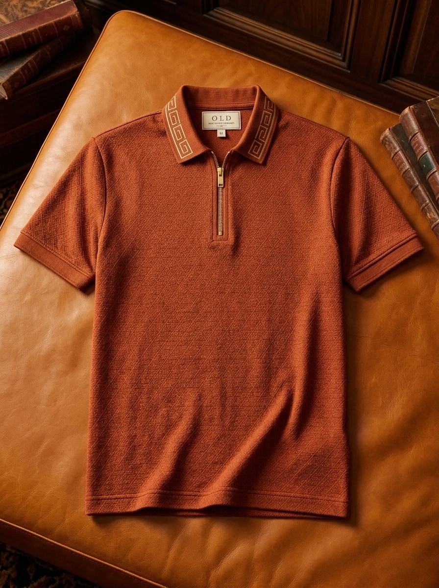 Polo OLDMAN Zip Khóa Hy Lạp Cam Đất 1