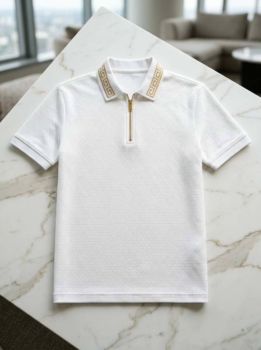 Polo OLDMAN Zip Khóa Hy Lạp Trắng Kem 1