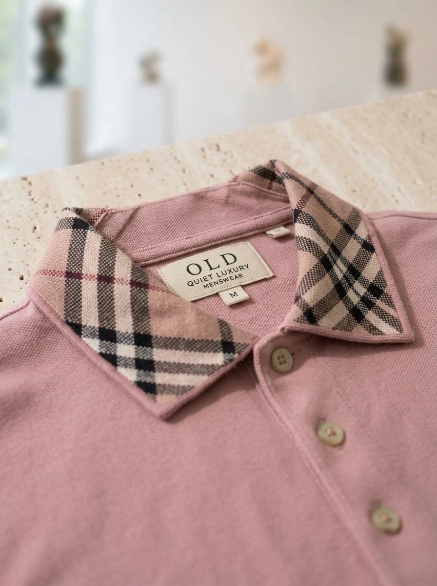 Polo OLDMAN Cổ Caro Hồng Nhạt 3