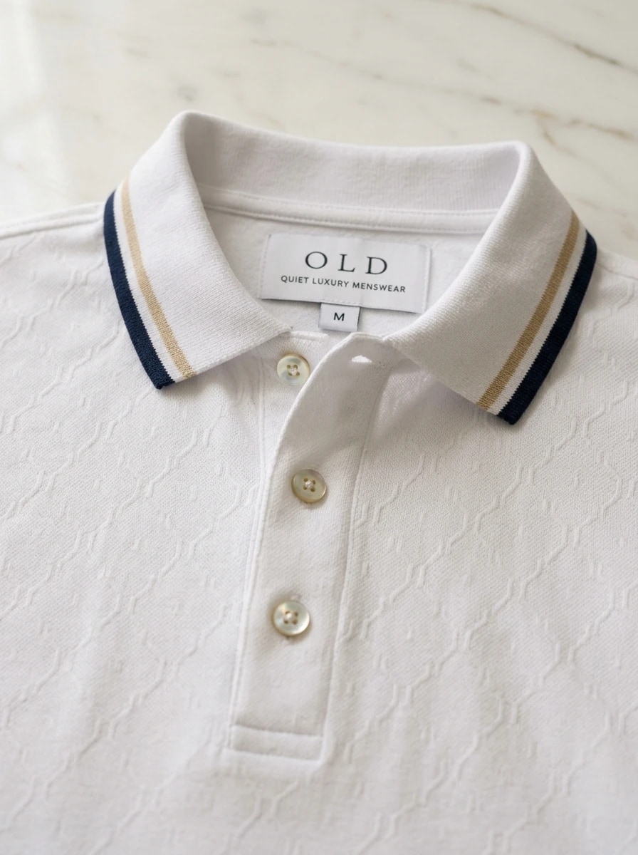 Polo OLDMAN ลายโมโนแกรม สีขาวบริสุทธิ์ 3