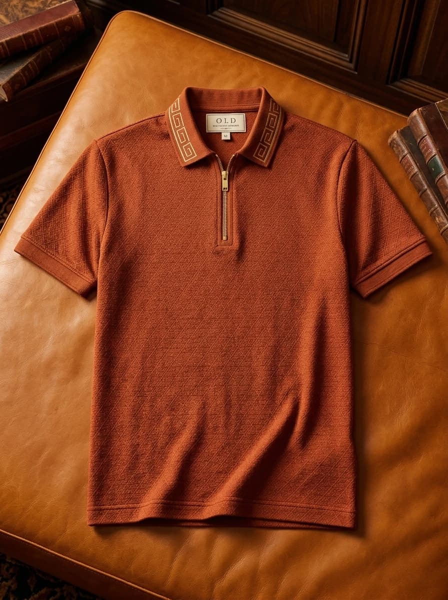 Polo OLDMAN Zip Khóa Hy Lạp Cam Đất