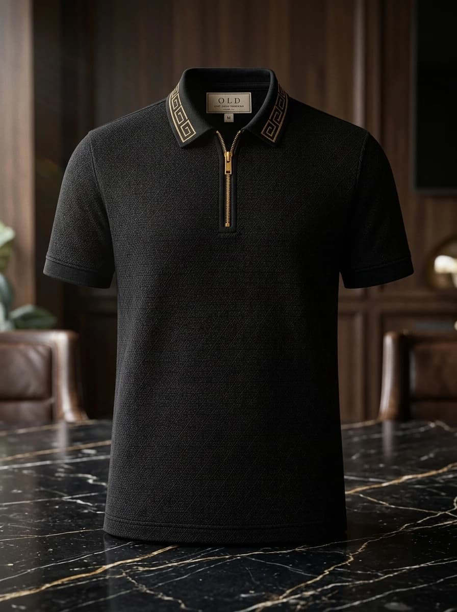 Polo OLDMAN Zip Khóa Hy Lạp Đen Quý Phái