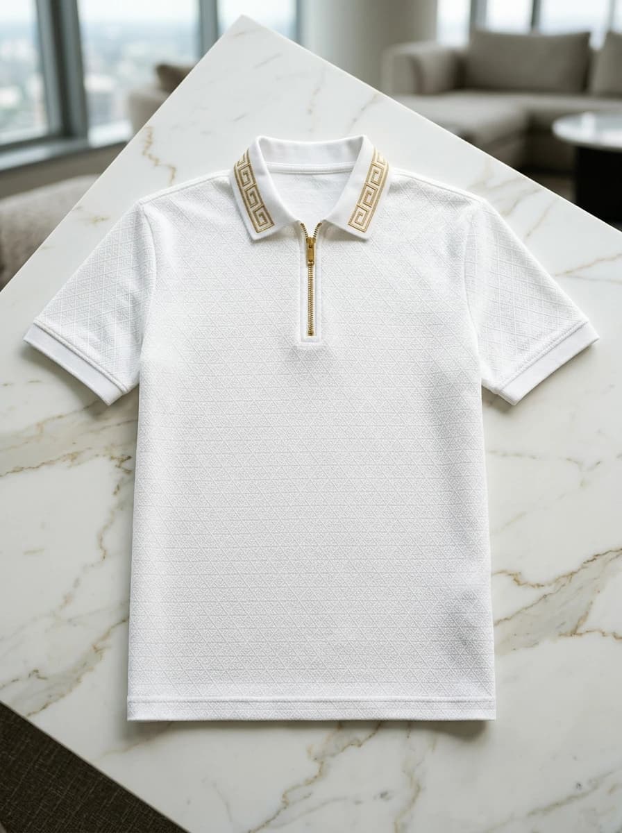 Polo OLDMAN Zip Khóa Hy Lạp Trắng Kem