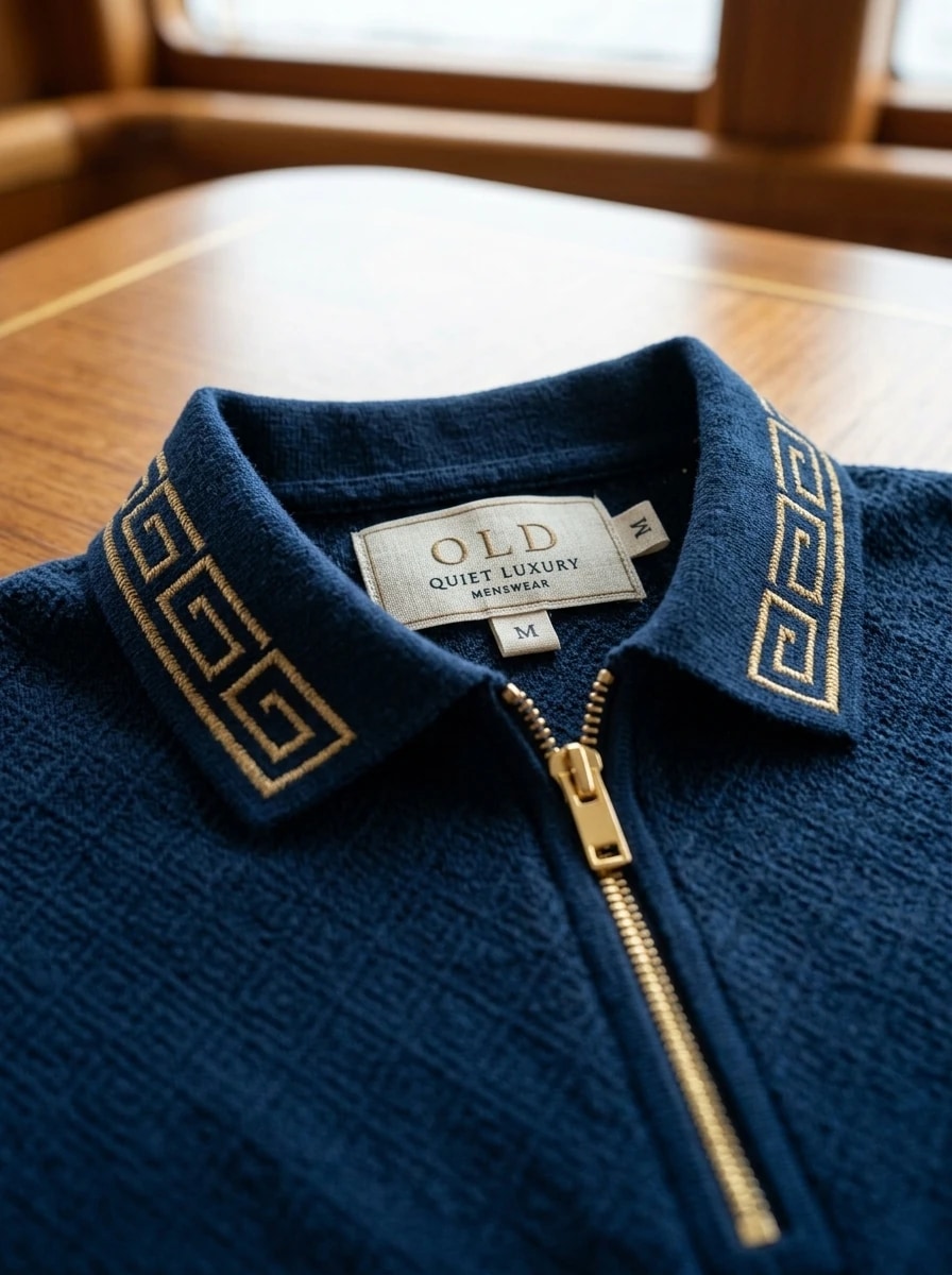 Polo OLDMAN Zip Khóa Hy Lạp Xanh Navy 3